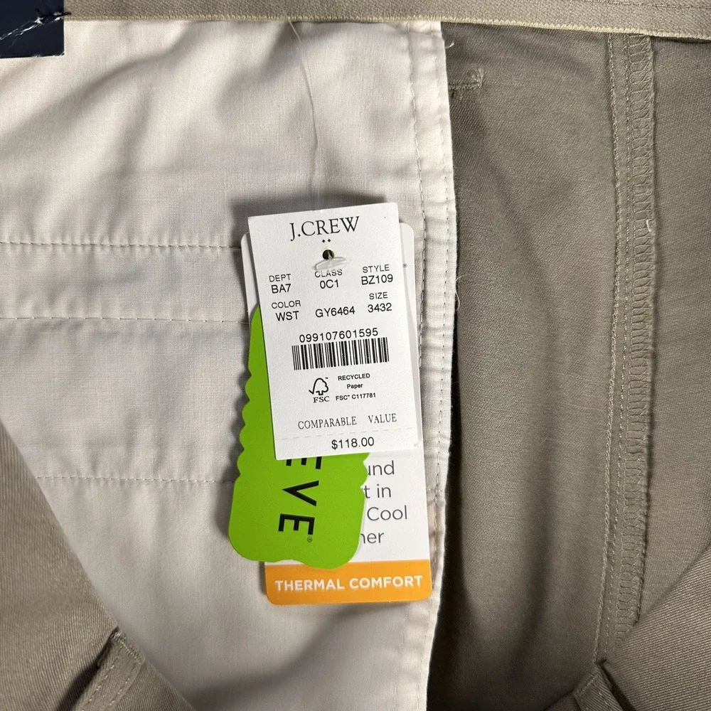 J Crew Pants Mens 34x32 Beige Slim TruTemp 365 Twill Chino Minimalist New